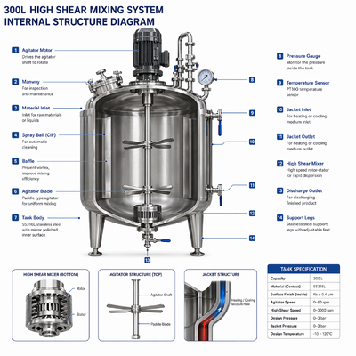 Pharma Liquid Mixing System 300L with SS316L Tank (High Shear Mixer, GMP Compliance)